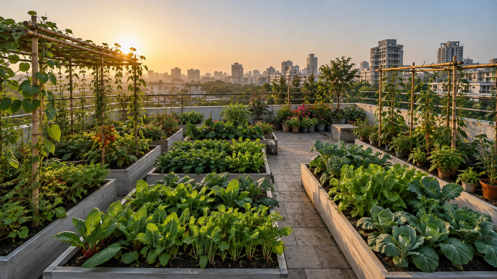 Productive urban rooftop garden
